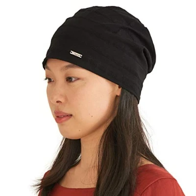 Imagen de CHARM Mujer Hombre Gorro de Verano Ligeras Sombrero Slouchy Beanie 100% Algodón Oncologico Elastico Negro L