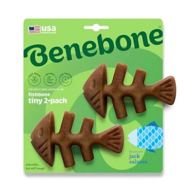 Imagen de Benebone Durable Fishbone Juguete masticable para Perros masticadores agresivos, salmón Jack, Paquete pequeño de 2, Fabricado en Estados Unidos