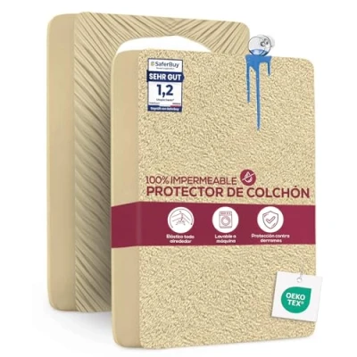 Imagen de Utopia Bedding Protector Colchón 90 x 190 40 cm Impermeable, Certificación Oeko Tex Funda Colchón, Cubre Transpirable, Elástico En Todo El Contorno (Beige)
