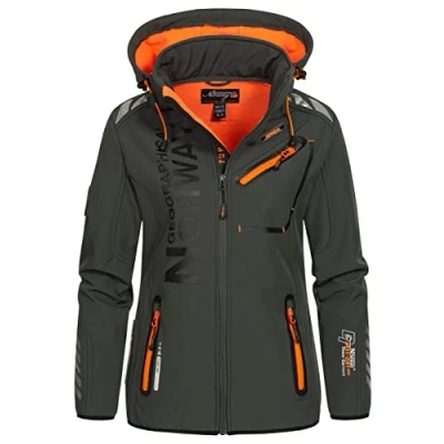 Imagen de Geographical Norway REINE LADY Chaqueta Softshell Impermeable Mujer Capucha Exteriores Cortavientos Invierno Actividades Senderismo Aire Libre (gris/naranja XL) Talla 4
