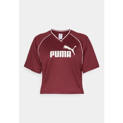 Imagen de Puma Relaxed Cropped Football Camiseta estampada, Mujer, Talla: XL, Ruby shimmer