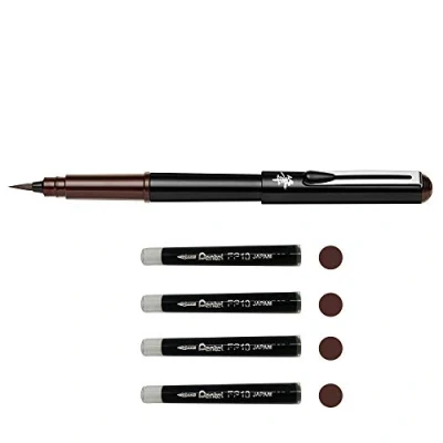 Imagen de Pentel GFKPN SP0 Bolígrafo con tinta sepia de pigmentos para caligrafía, bocetos, dibujos en 4 cartuchos
