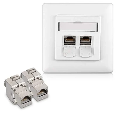 Imagen de kwmobile 2X Módulo Keystone Cat 6A Carcasa metálica RJ45 10Gbit/s y un Aplique de Pared Montaje sin Herramientas Cierre a presión
