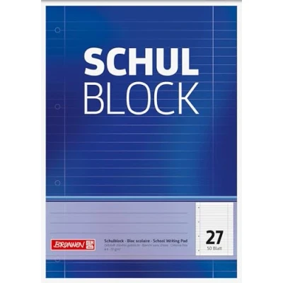 Imagen de Brunnen Bloc de notas escolar, parte superior encolada, a rayas, 4 orificios, 70 g/m², tamaño A4
