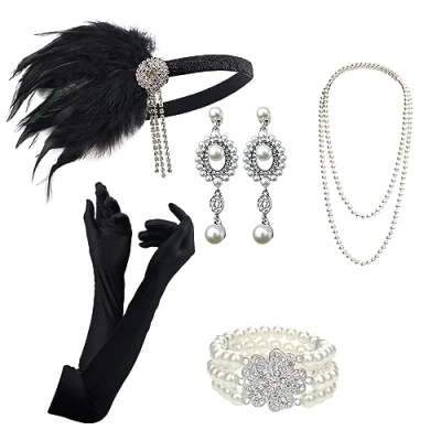 Imagen de DRESHOW 1920s Accesorios Set Años 20 Fiesta Disfraz Gran Gatsby Diadema Collar Guantes Pendientes para Mujeres