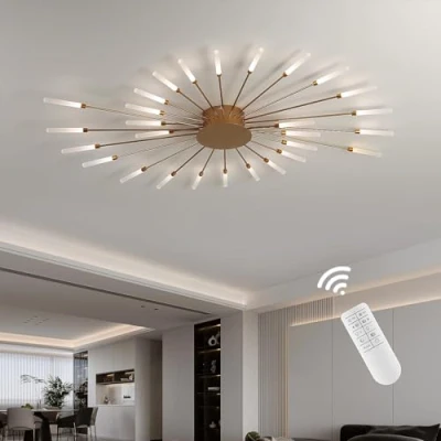 Imagen de LáMpara De Techo Led Moderna,28 Cabezales IluminacióN Montaje Semiempotrado Regulable,LáMparas Doradas,Luces Para Dormitorio,Sala Estar,Comedor,3000K 6000K Con Control Remoto