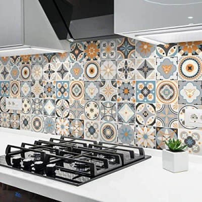 Imagen de Ambiance Sticker Vinilos Autoadhesivos, Decoración de Paredes, Adhesivos Azulejos para Baño y Cocina Grazelano 9 Vinilo 10 x cm