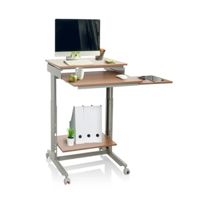 Imagen de hjh OFFICE 830020 Mesa Portátil Ordenador Workstation Haya, Escritorio de Pie Auxiliar con Ruedas, Mesita Regulable Altura 71,5 107,5 cm, pequeño