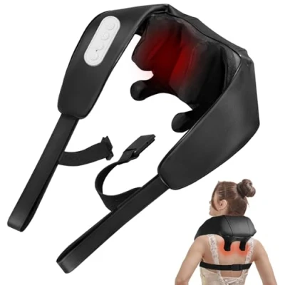 Imagen de BIBIRE Masajeador de Cuello y Hombros con Calor, Cervical 4D Tejido Profundo, Shiatsu Inalámbrico, Espalda para Alivio del Dolor, Tensión Muscular