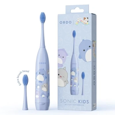 Imagen de Ordo Sonic Kids Cepillos de dientes Squishmallows con cerdas suaves y cabeza delgada, cabezal cepillo adicional incluido, regalo para niños a partir 4 años, requiere 1 pila AA