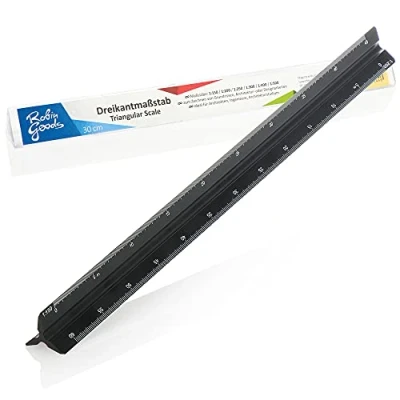 Imagen de Robin Goods® Regla triangular de aluminio arquitecto para dibujos construcción dibujo arquitectos, dibujantes, ingenieros, estudiantes 32cm (negro escala pequeña)