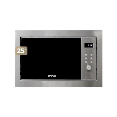 Imagen de Microondas integrable EVVO Mi35 Inox, 25L de Capacidad, Grill 1000W, Puerta y Marcos Efecto Brillante, Multifunción, 8 Funciones, Temporizador 60 Minutos, Display Digital (Acabado Inox)