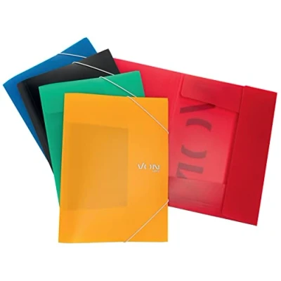 Imagen de VON Leitz 30071099 Pack de 5 carpetas A4 con cierre elástico, carpeta polipropileno, para 150 hojas, estampado plateado, ligera escuela y hogar, multicolor, unidades