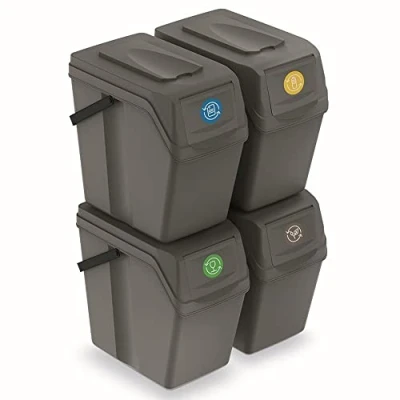 Imagen de Set de 4 cubos basura KEDEN SORTIBOX para reciclado, gris, volumen 4x25L