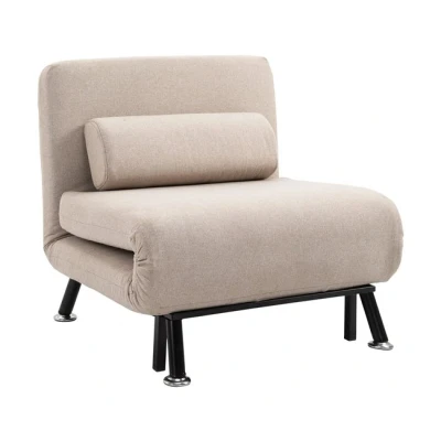 Imagen de HOMCOM Sofá Cama de 1 Plaza 3 en Plegable Tapizado Lino con Respaldo Ajustable 5 Niveles y Almohada Acolchada para Oficina Dormitorio Salón 75x70x75 cm Beige