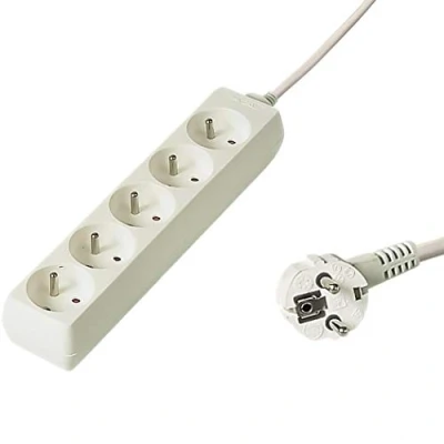 Imagen de PremiumCord Regleta 230V, 5 Tomas, Extensión 230 V, Tomas Francesas Giradas 45, Toma Múltiple Seguridad Infantil, Blanco, 5m