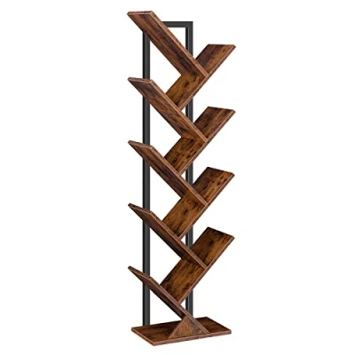 Imagen de HOOBRO estantería para árbol Alta, Estante Libros de 8 Niveles, Libre pie, Industrial con estantes Madera, Sala Estar, Oficina en casa, marrón rústico, EBF08SJ01G1