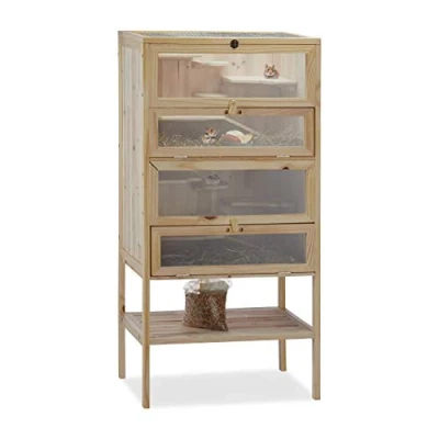 Imagen de Relaxdays Jaula Hámster de 3 Pisos, XXL, Madera Natural, Cristal Acrílico y Metal, 120 x 60 40 cm, Marrón