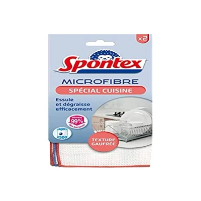 Imagen de Spontex Microfibra de Cocina, 2 microfibras con Textura en Relieve Limpia y desengrasa eficazmente Elimina el 99% Las bacterias