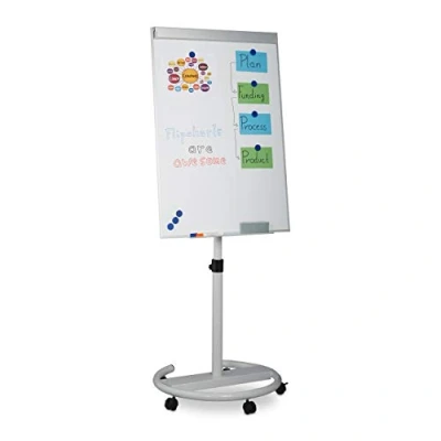 Imagen de Relaxdays Rotafolios con Ruedas, Pizarra Magnética Móvil, Altura Ajustable, Soporte para Bolis, 100 x 70 cm, Blanco