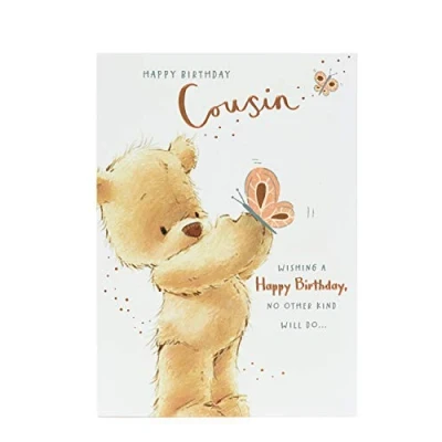 Imagen de UK Greetings Tarjeta de cumpleaños para primos, diseño oso peluche, dorado, 140 x 195 mm