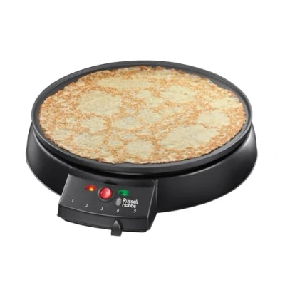 Imagen de Russell Hobbs Crepera Eléctrica Fiesta Revestimiento Antiadherente, Diámetro 30 cm, Temperatura Regulable, Incluye 2 Utensilios para Hacer Crepes, 1000 W, Negro 20920 56