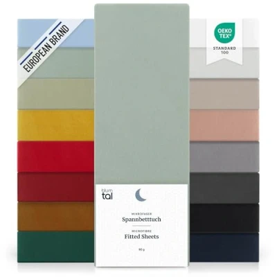 Imagen de Blumtal Basics Set de 2 Sábana Bajera Ajustable Microfibra Cepillada para colchón 25 27 cm Altura, Cama 150: 150 x 200 30 cm, Verde Claro