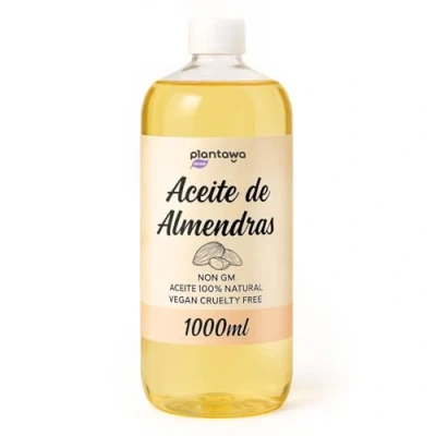Imagen de PLANTAWA Aceite Almendras Dulces 1l, Múltiples Usos, Hidrata Cuerpo, Piel, Uñas, Cabello,Aporta Vitamina E, Sostenible, Marrón