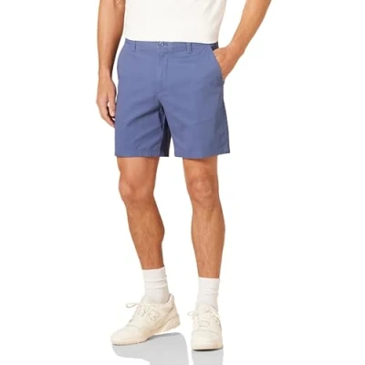 Imagen de Amazon Essentials Pantalones cortos chinos elásticos de 18 cm y corte entallado Hombre, Azul Oscuro, 31W