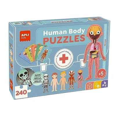 Imagen de APLI Kids 19438 Kit Puzles educativos cuerpo Humano: 5 puzzles de 48 piezas y 15 fichas para aprender todo sobre humano. Incluye un puzle fluorescente. Recomendado a partir años