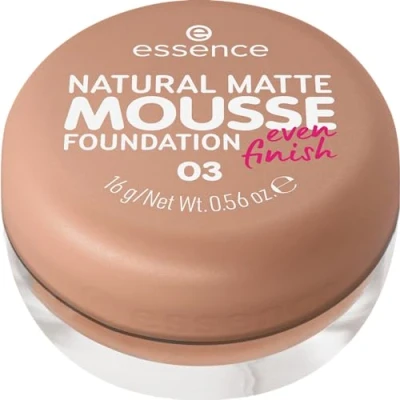 Imagen de Esence Natural Matte Mousse Foundation, n.º 03, nude, mate, vegano, sin aceite, perfume, alcohol, 1 unidad (15 g)