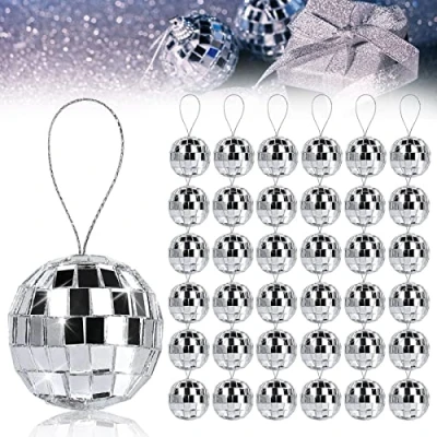 Imagen de Bola de Discoteca, 36 Piezas Discoteca Plata, 3cm Espejos, Disco Ball, Colgante para Vestirse Cumpleaños Fiesta Tematica Adornos Navidad