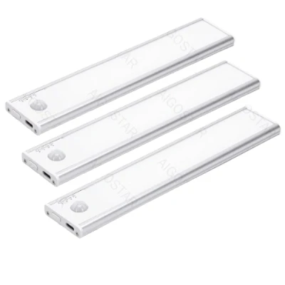 Imagen de Aigostar luz led armario con sensor de movimiento y batería recargable, cocina bajo mueble 2200mAh, brillo color ajustables, cable USB C, adhesiva magnética 30.4cm, 3pcs
