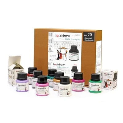 Imagen de Liquidraw Juego de 20 tintas indias colores para dibujar, resistentes al agua, 35 ml, tinta india artistas