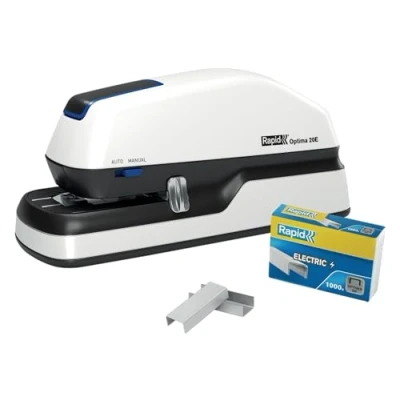 Imagen de Rexel Rapid Grapadora Eléctrica Contactless Optima 20E, Automática con 1000 Grapas Incluidas, Color Blanco, Hasta 20 Hojas, 2102351