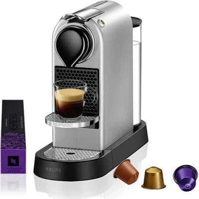Imagen de Krups Nespresso Citiz cafetera de cápsulas monodosis, con 19 bares presión, thermoblock, función automática botones retroiluminados, color Plata, modo Eco, Incluye kit bienvenida