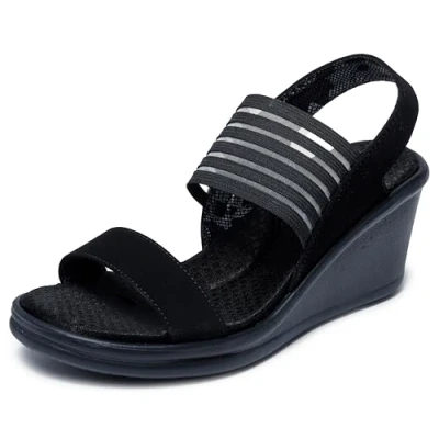 Imagen de Skechers RUMBLERS SCI FI, Sandalias con Cuña para Mujer, Black Mitobuck/ Gore/ Trim, 38 EU
