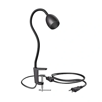 Imagen de ledscom.de Lámpara de pinza, cuello cisne KLUK, interruptor, negro mate, 1x GU10 máx. 60W, protección contra arañazos, enfoque puntual, foco directo, luz regulable, montaje con diseño