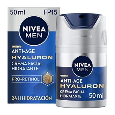 Imagen de NIVEA MEN Hyaluron Crema hidratante antiedad FP15 (1 x 50 ml), cuidado facial avanzado para hombre, reafirmar la piel madura