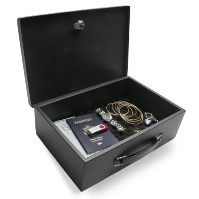 Imagen de Honeywell 6104 Caja de Seguridad pequeña con Bloqueo Llave asa Transporte, 0.17 pies cúbicos, Negro, 8.7x12.7x4.2
