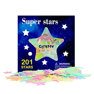 Imagen de Estrellas Fluorescentes para Techo, CAYUDEN 201 Piezas Pegatinas Pared Decorativas Infantiles 3D de Colores y Luna Habitación Niños Techo