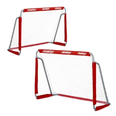 Imagen de Relaxdays Portería Jardín, Set de 2, Niños y Adultos, 110 x 150 75 cm, Metal, Miniportería Fútbol Resistente, Rojo, Poliéster