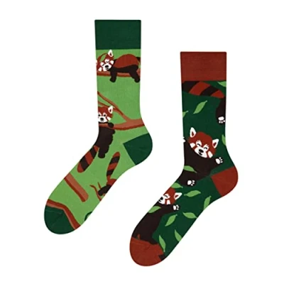 Imagen de Dedoles Calcetines Unisex Hombre Mujer y Niños Algodón muchos diseños divertidos diferente izquierda derecha, color: Verde, diseño: Panda rojo, tamaño: 35 38