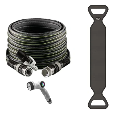 Imagen de FITT Force Plus 5/8&quot; 15m, Manguera de Agua Jardín, Ligera y Resistente, para Uso Intensivo con Lanza, Pistola Multifunción Hose Caddy, Gris