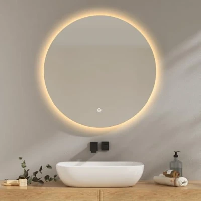 Imagen de EMKE Espejo Baño con Luz 70 cm Diámetro, LED Redondo Interruptor tactil + Regulable 3 Colores Función de Memoria, Pared Modelo B