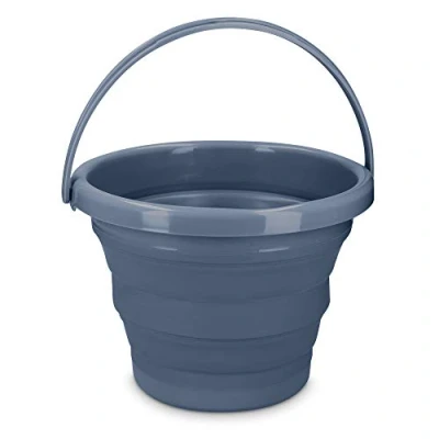 Imagen de Navaris Cubo Plegable para Camping Balde de Agua con asa 5 L Fregar Lavar Limpieza Barreño Flexible Viaje Playa Pesca Azul Oscuro