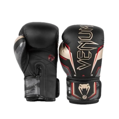 Imagen de Venum Elite EVO Guantes de Boxeo, Negro/Dorado/Rojo, 10 Oz