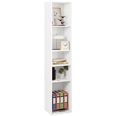 Imagen de WOLTU Libreria Blanca de 5 Niveles, Estanteria para Libros con Compartimientos Abiertos, Almacenamiento Multifuncional Oficina, Salon, Estudio y Cocina, Blanco, 30x26x151 cm