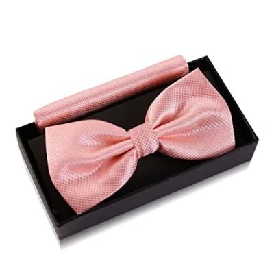Imagen de Massi Morino Pajarita salmón con pañuelo para hombre Set traje de caballero boda ajustable color rosa