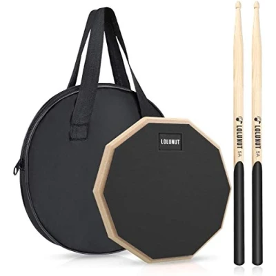 Imagen de LOLUNUT Dumb Drum Almohadilla de práctica silenciosa 2 lados con base madera goma suave baquetas maciza (20,3 cm)